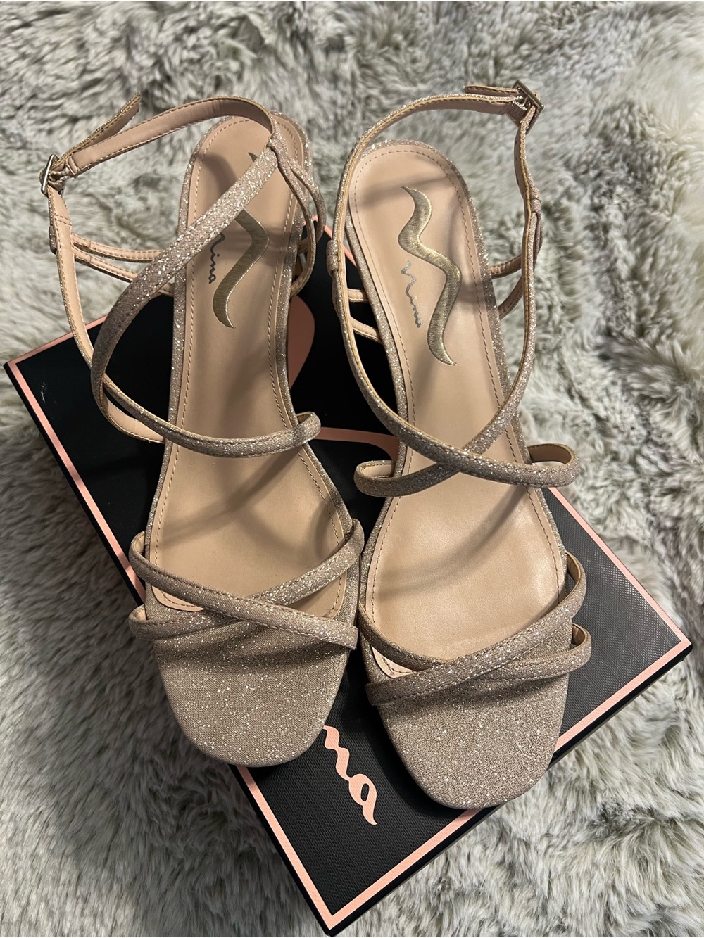 Nina Glitter Strappy Heeled Sandals in Champagne